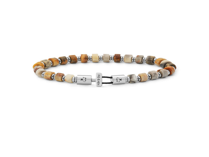 Pig&Hen - Armband 'Brontide 6mm' - Crazy Agate & Silver
