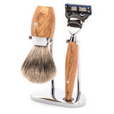 Mühle - 3-delige scheerset  "Kosmo" - olijfhout